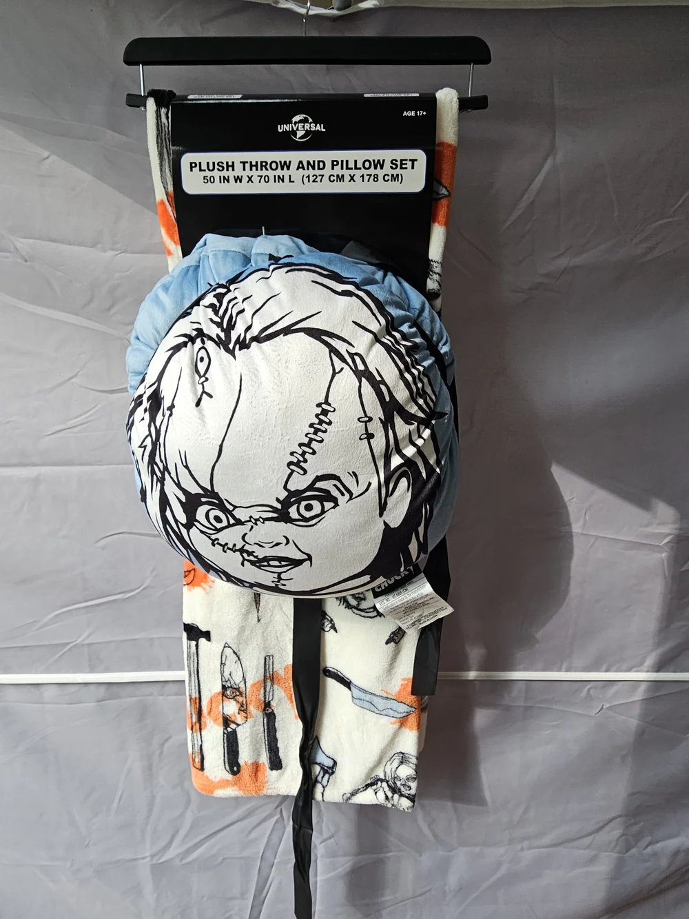 Universal Studios Chucky Plush Throw Blanket Cloud Pillow Set Child's Play 50x70